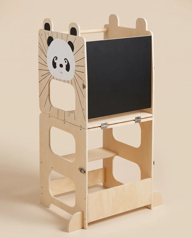 Tour d'observation Montessori en bois pour bébé, motif panda