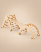 Triangle de Pikler, rampe réversible et arche d'escalade en bois