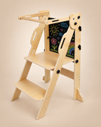 Tour d'apprentissage pliable 3 en 1 en bois naturel avec tableau