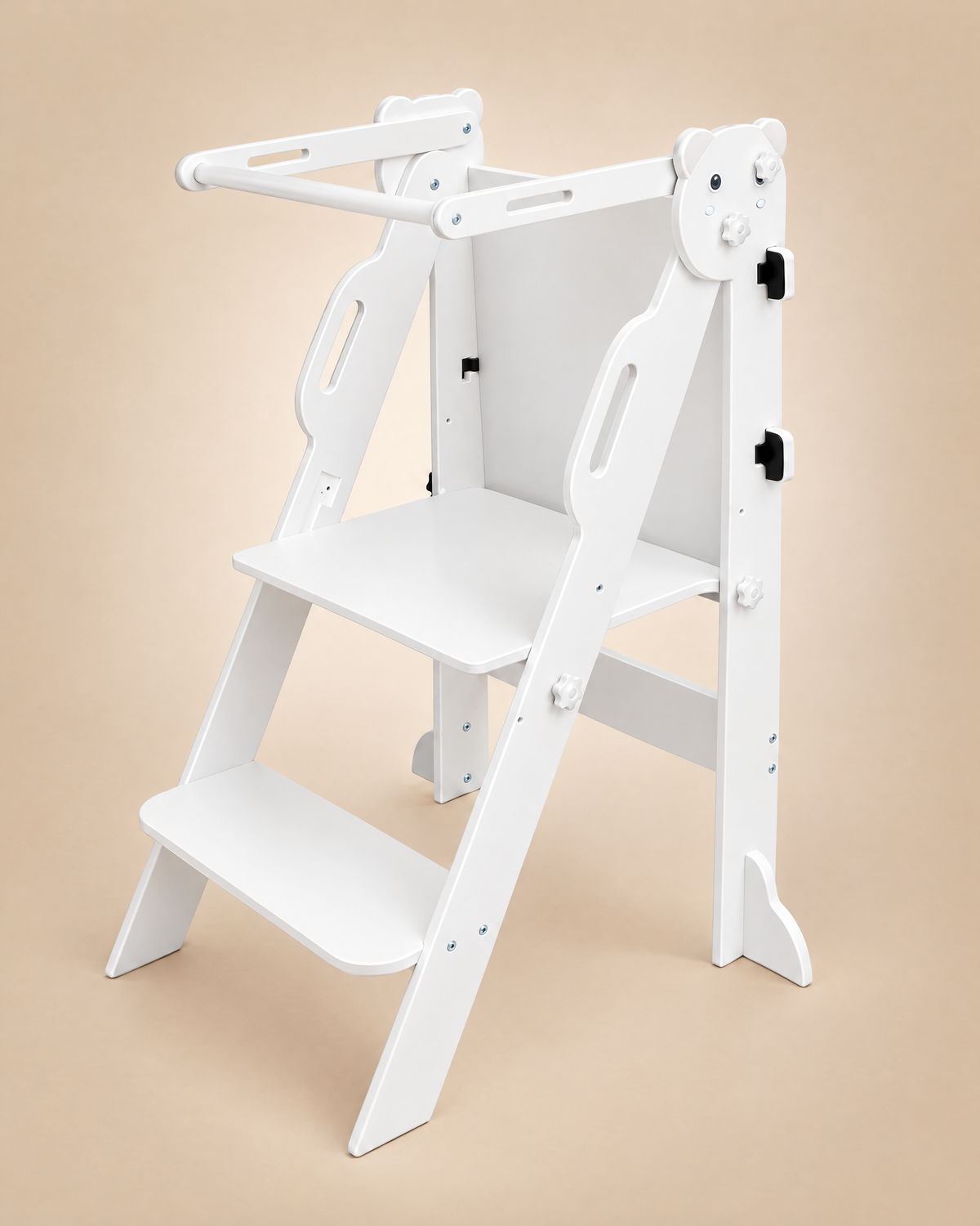 Tour d'apprentissage pliable 3 en 1 avec tableau double face, blanc